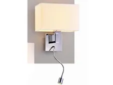 NEWPORT 14000 14202/A LED white , Бра, Chrome Shade white gauze L26*H30*Sp17,5/гибкая часть 31.5 cm E27 1*40W+LED 1*1W с вкл/выкл на основании